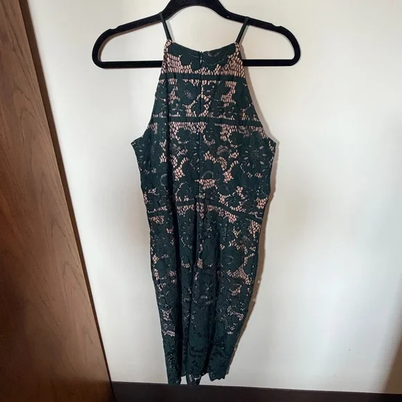 Bardot Mila midi dress lace green forest with beige lining M - Picture 3 of 5